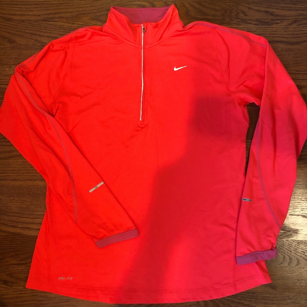 Neon Peach Colored Nike Running Dri-Fit Zip Up